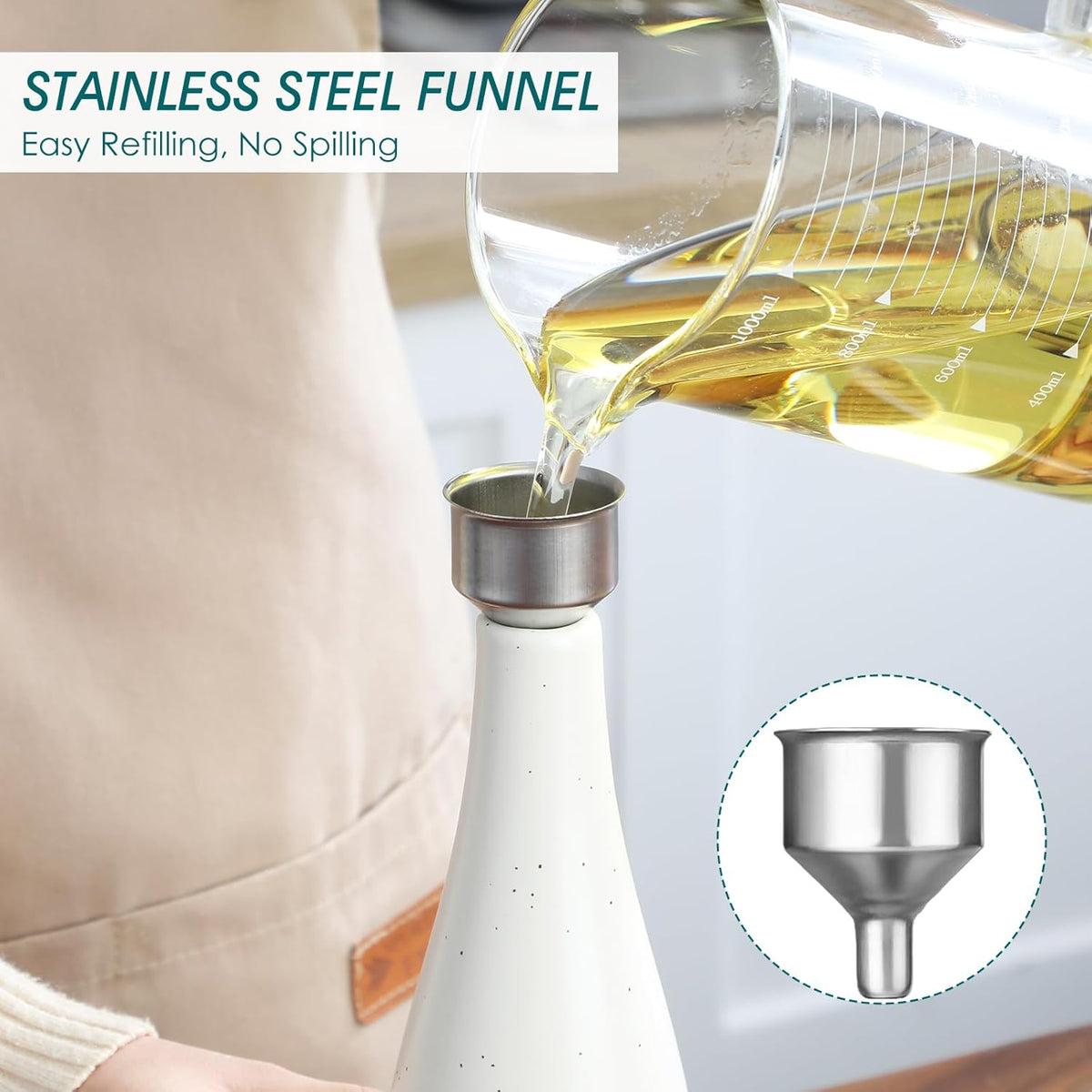 vancasso 16 Oz Ceramic Olive Oil Dispenser Bottle, Bottle Dispenser with Spout and Funnel for Kitchen,Suitable for Oil, Vinegar, Coffee Syrups & Other Liquids，Cream