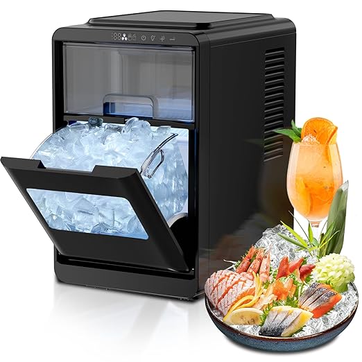 Kismile Crescent-Shaped Ice Maker Countertop, 16pcs in 10-15 Mins 26.5LB/Day, Self-Cleaning Portable Ice Machine with LED Display, Fast Ice Making for Seafood/Home/Office/Bar