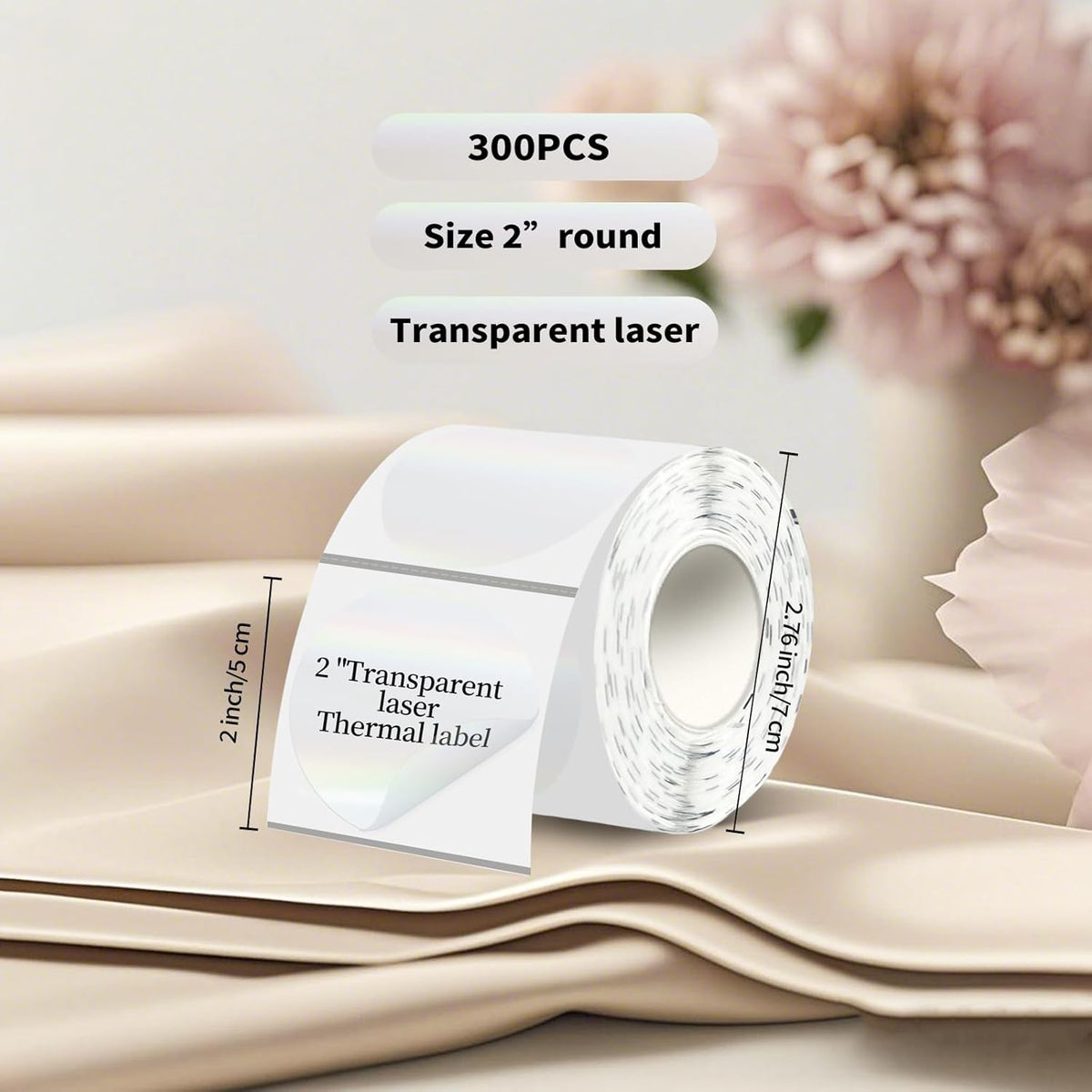 2''Transparent Laser Thermal Label,Round Self-Adhesive Direct Thermal Label,Thermal Stickers for DIY Logo Design,Name Tag (300/Roll