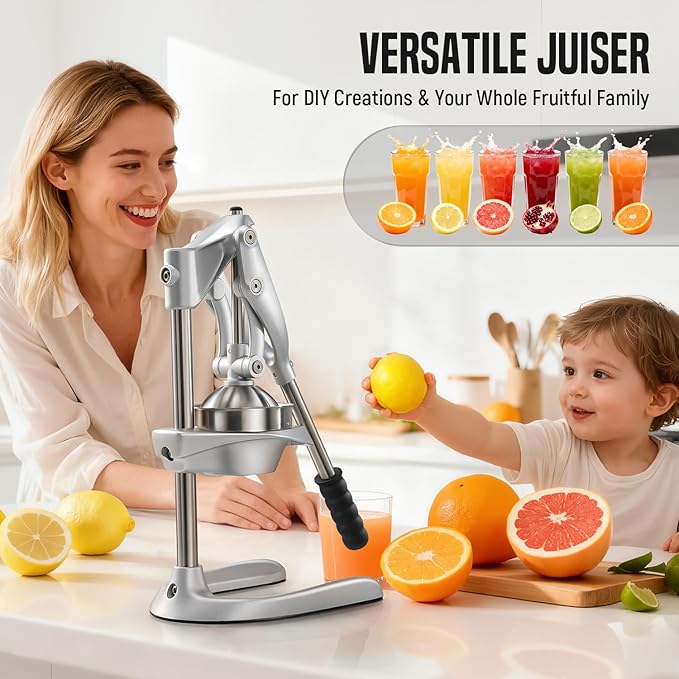 Manual Juicer, AMOHEE Stainless Steel Orange Juicer Squeezer for Citrus Lemon Pomegranate, Easy to Use & Clean Countertop Hand Press