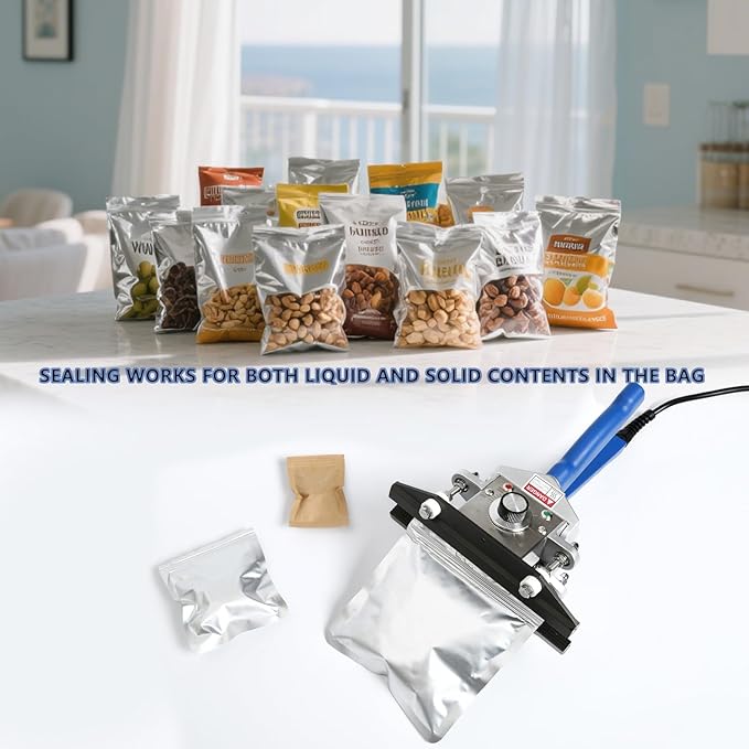 Crimp Heat Sealer, Mylar Bag Sealing Machine for Snack Bags Kraft Paper Bags Food Storage 8" FKR200