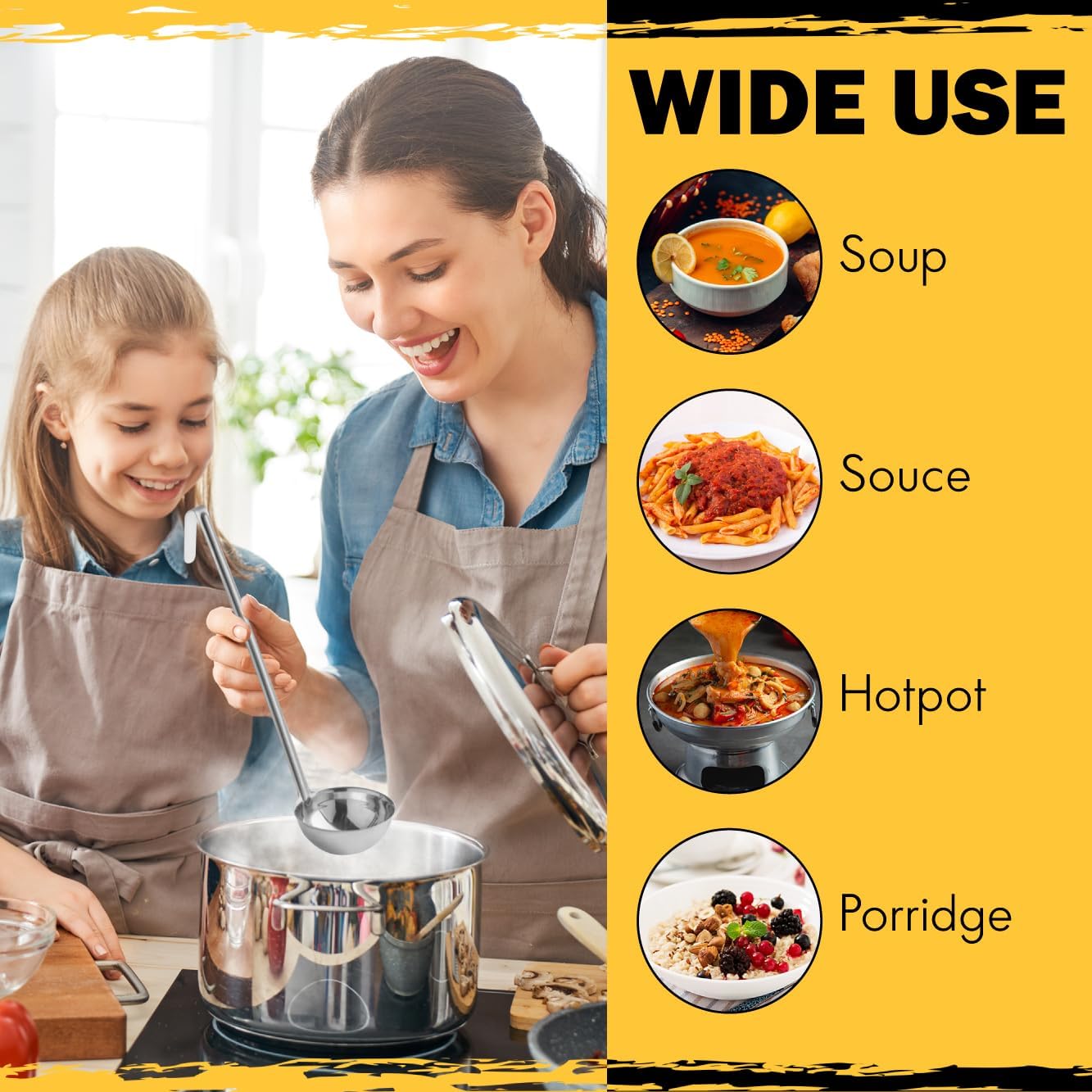 Ladle - Durable Stainless Steel Ladle Serving Measuring Soup Dressing Sauce Gravy Sturdy Dependable Long Handle for Kitchen (1, 6 Oz.)