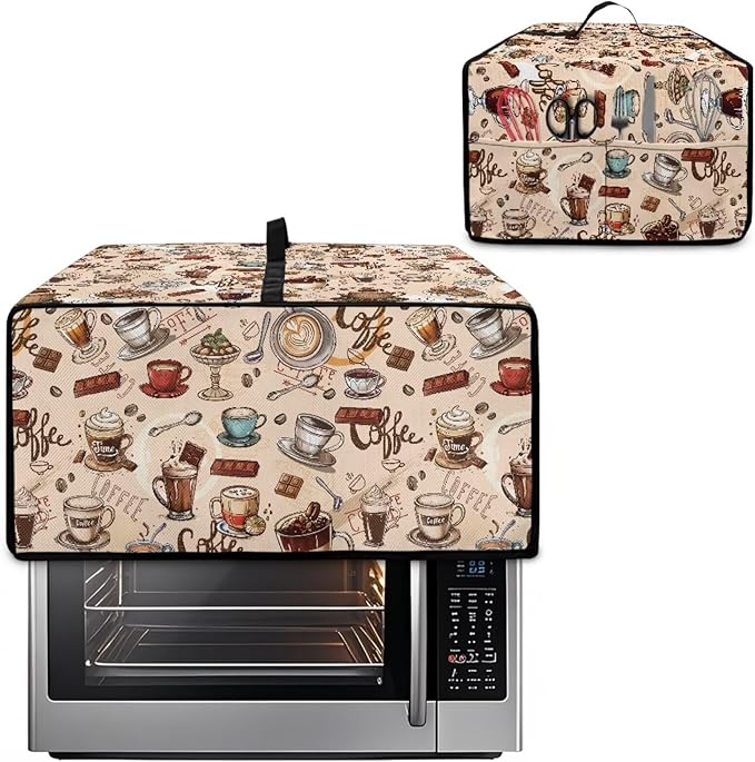 Toaster Oven Dust Cover Small Kitchen Appliance Cover for Countertop Convection Ovens,Small Appliances, L, 18.5 x 22.5 x 13 inches, Coffee Chocolate Print Beige