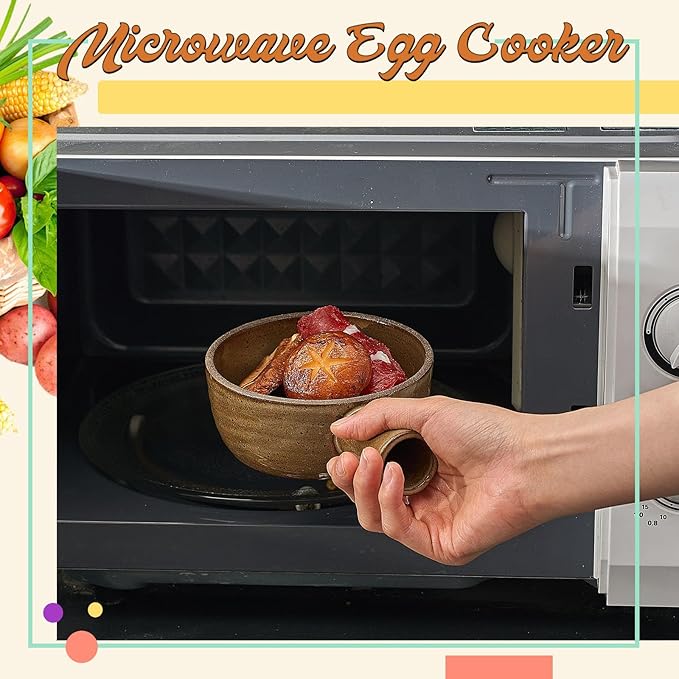 Maxdot 1 Pack Egg Cooker Egg Microwave Cooker with Lid and Hollow Hand Ceramic Microwave Poacher for Household Use and Food Preparation