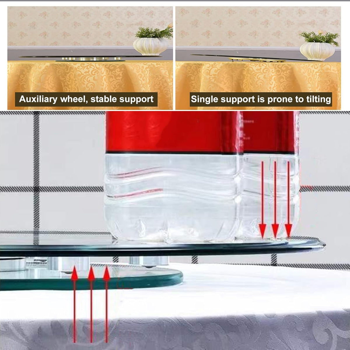 27" Large Lazy Susan Glass Serving Tray for Dining Table, Kitchen Round Clear Tabletop Turntable with Swivel Assist System, Silent & Smooth Spin Table Centerpiece