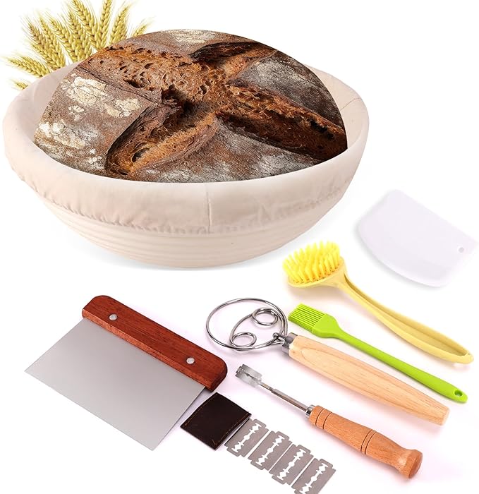 Banneton Proofing Basket Set - 9-inch Round Bread Baking Supplies, Sourdough Tools & Bread Making Accessories for Artisan Baking