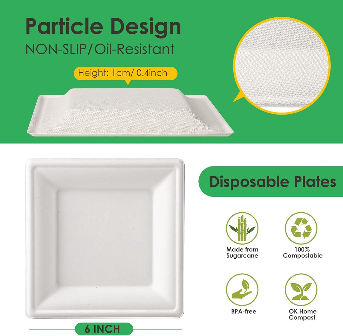 Gezond 100 Pack Compostable Square Paper Plates 6 Inch Disposable Paper Plates Heavy Duty Square Dinner Plates for Party Eco-friendly White Salad Plates