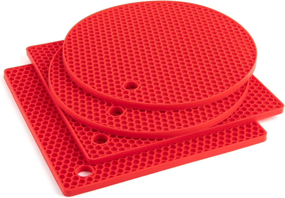 Joyhalo Trivets for Hot Dishes - Hot Pads for Kitchen, Silicone Pot Holders for Hot Pots and Pans, Silicone Mats for Kitchen Countertops, Table, Flexible Easy to Wash and Dry, Red
