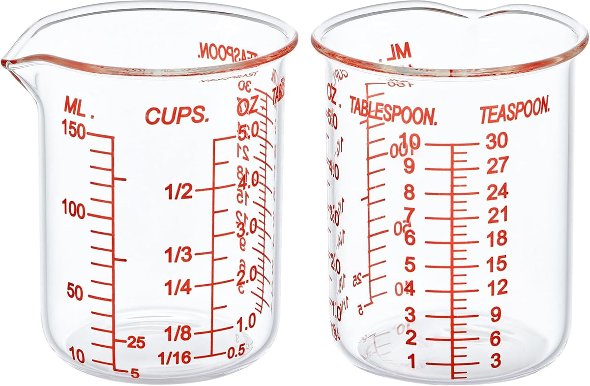 High Borosilicate Glass Measuring Cup-V-Shaped Spout，Glass Measuring Beaker for Kitchen or Restaurant, Easy to Read, 150 ML (5 Oz)-Pack of 2