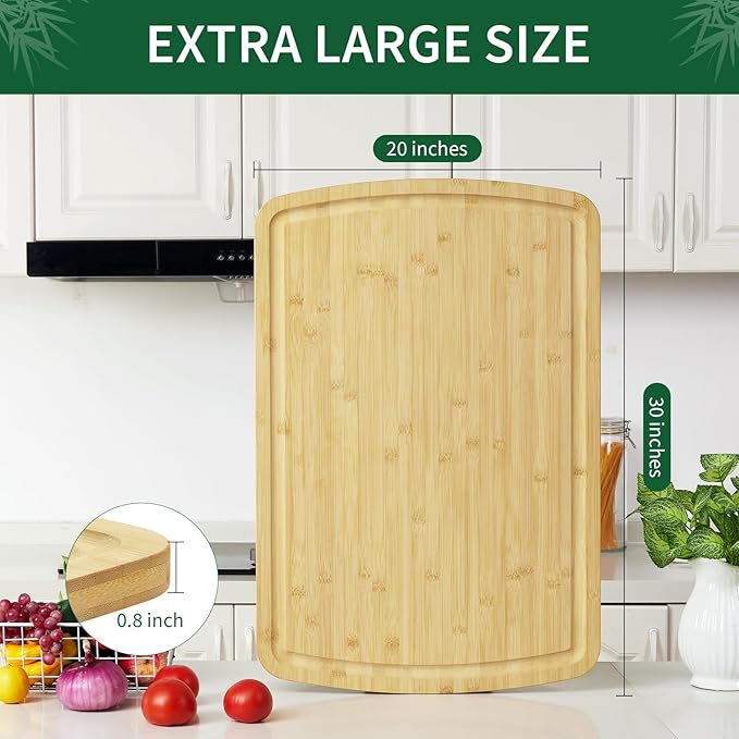 GAOMON Extra Large Bamboo Cutting Board for Kitchen, 30 x 20 Inch Wooden Chopping Board, Stove Top Cover Wood Butcher Block with Juice Groove for Meat Turkey Carving Charcuteries, 0.8" Th