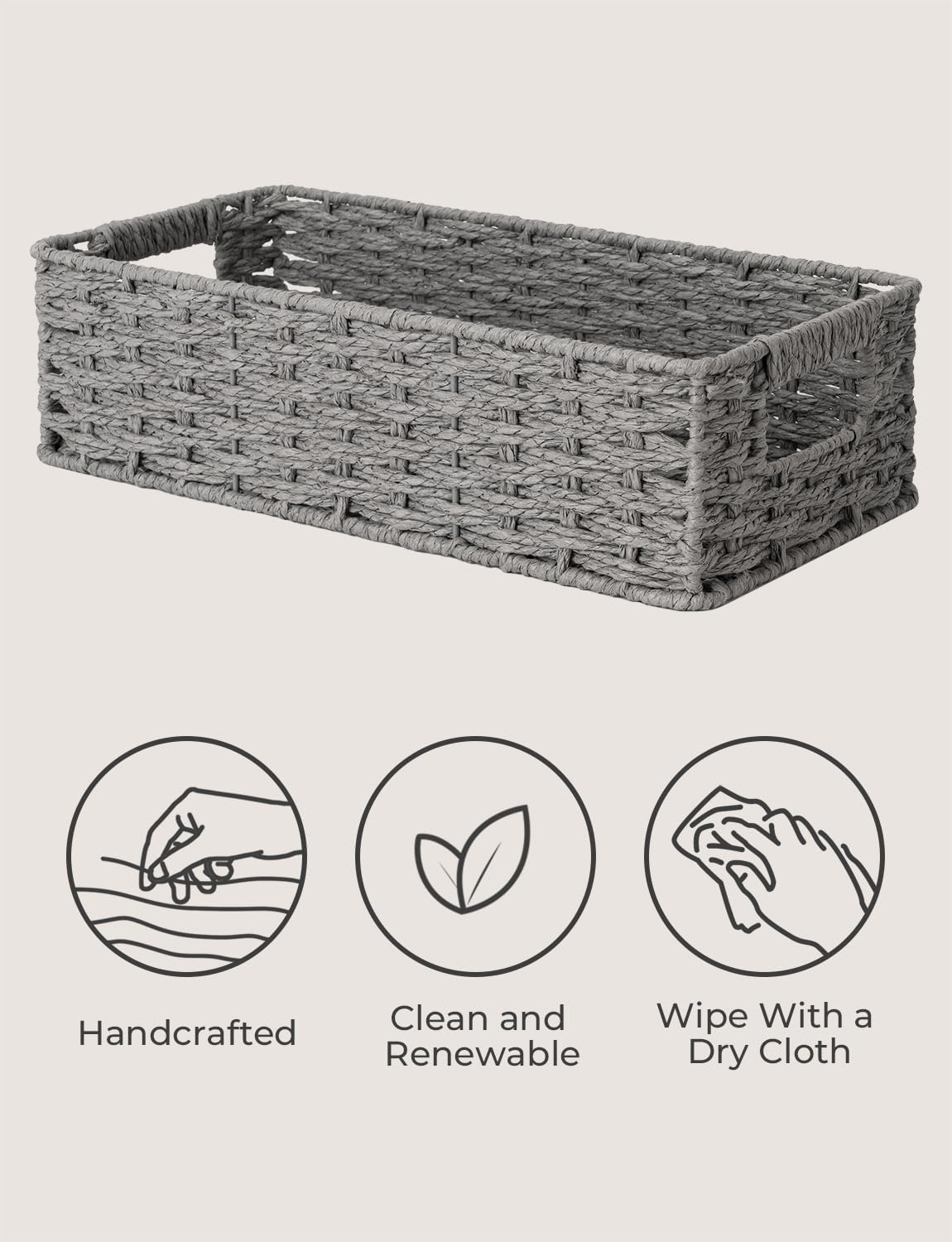 StorageWorks Toilet Tank Basket for Bathroom, Round Paper Rope Wicker Storage Basket Back of Toilet Tank Top, 14 ¼"L x 6 ¾"W x 3 ¾"H, 1 Pack