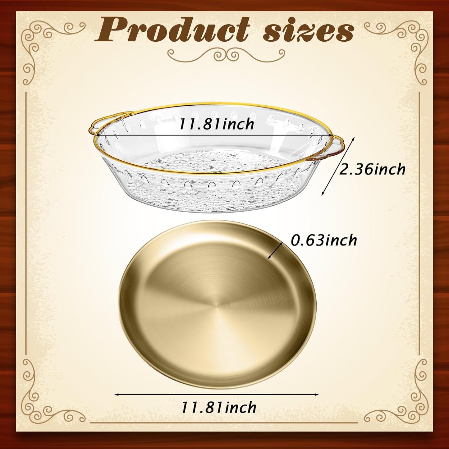 Baderke 9 Set 11.8" Chilled Serving Tray for Parties with Compartments Ice Chilled Party Platter Charcuterie Serving Board Cold Dish Dip for Fruit Seafood Vegetable Shrimp Cocktail (Gold)