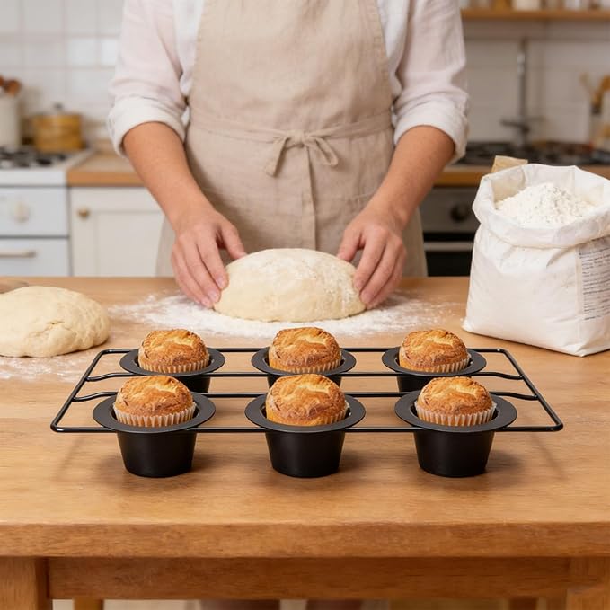 Zopsc Professional Grade Popover Cake Pan for Fluffy Popovers Dishwasher Safe for Successful Baking 32.17oz Carbon Steel