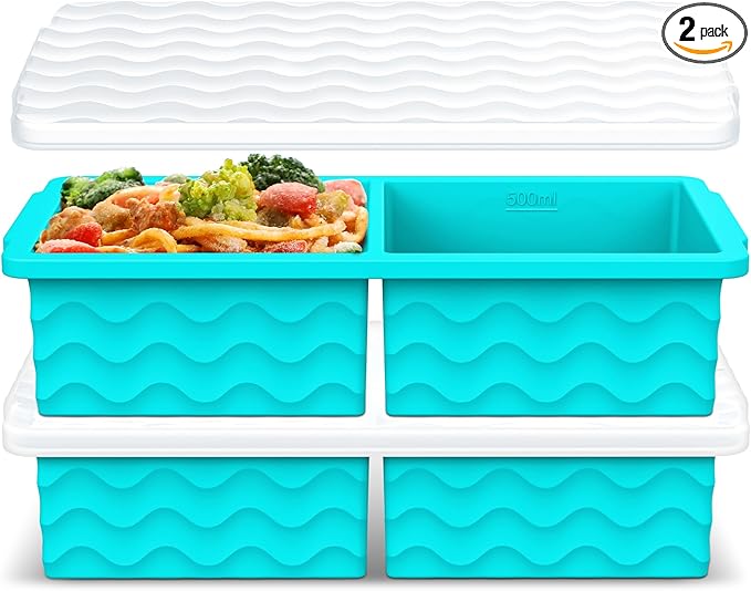 Aopigavi Silicone Freezer Tray with Lid – 2-Cup Soup Freezer Container Molds, Large Ice Cube Trays for Freezing Soup, Sauce & Broth, Meal Prep & Food Storage – Oven & Dishwasher Safe, 2-Pack