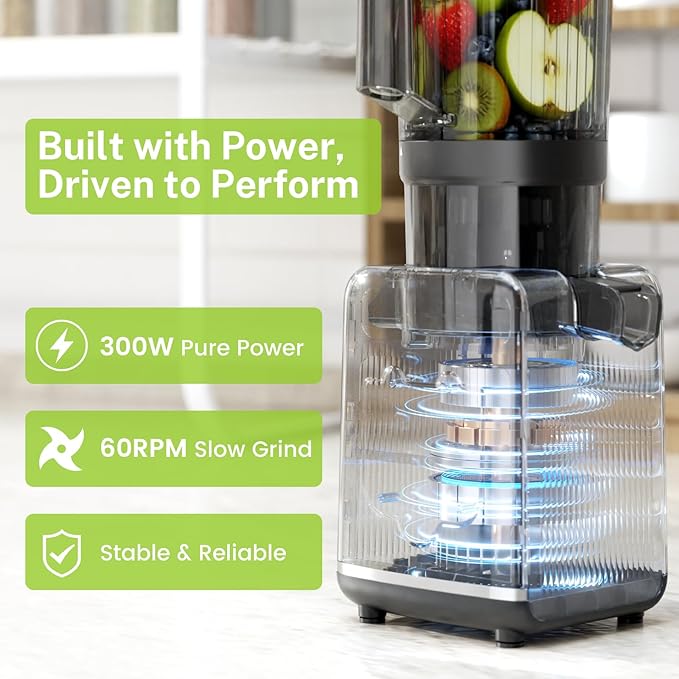 Kndko Cold Press Juicer, Juicer Machines with 5.4" Large Feed Chute for Whole Vegetables & Fruits, Professional Slow Masticating juicer with Large Auger, Self Feeding, High Juice Yield, Easy to Clean