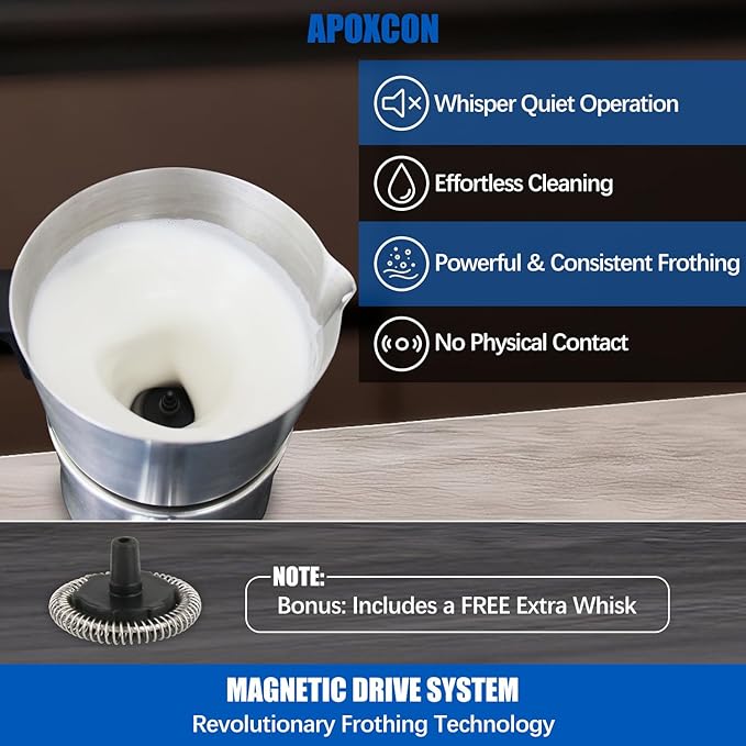 APOXCON Electric Milk Frother and Steamer, 4-in-1 Hot & Cold Foam Maker for Coffee 17oz Stainless Steel Frother Machine with LED Display Rotary Knob Milk Warmer Hot Chocolate Maker Dishwasher Safe