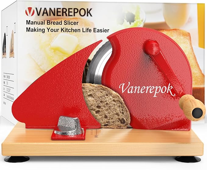 vanerepok Manual Bread Slicer for Homemade Sourdough Bread Versatile Hand Crank Bread Slicer for Sourdough Crusty Bread Etc Stainless Steel Slicers Adjustable Width for Homemade & Commercial Use
