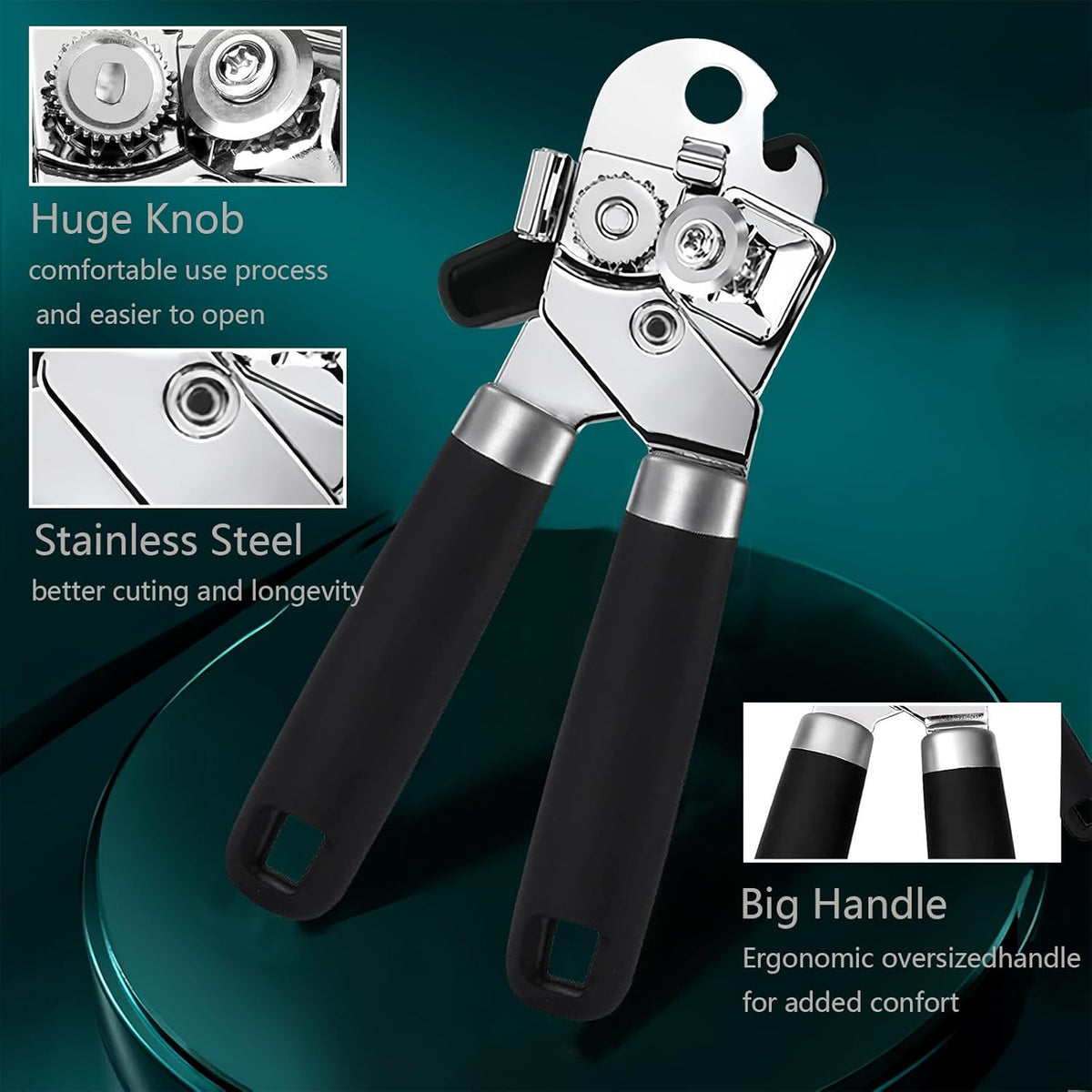 Can Opener Manual Heavy Duty,Can Opener Stainless Steel With Magnet,Have Smooth Edges,Durable Sharp Blade,Effort-Saving Big Knob And Anti Slip Handle,Manual Bottles Opener For Seniors