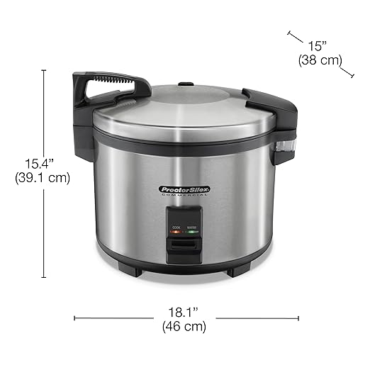 Proctor Silex Commercial 37560R Rice Cooker/Warmer, 60 Cups Cooked Rice Capacity, Nonstick Inner Pot, Hinged Lid, Stainless Steel Housing, Conforms to NSF