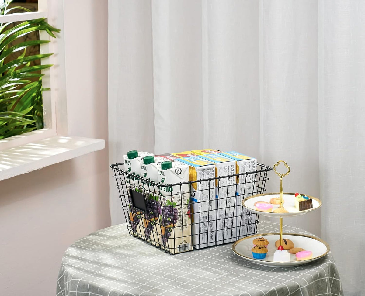 4 Pack【Large】 Wire Handmade Storage Basket for Organizing Household Goods,Pantry Organization,Bathroom countertop,Laundry,Wardrobe Storage Basket,Black