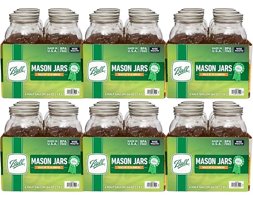 Ball Wide Mouth Glass Mason Jars with Lids and Bands, Used for Canning, Pickling, Juice, Jam, Jelly, Half Gallon Size 64 Ounce (Pack of 36)