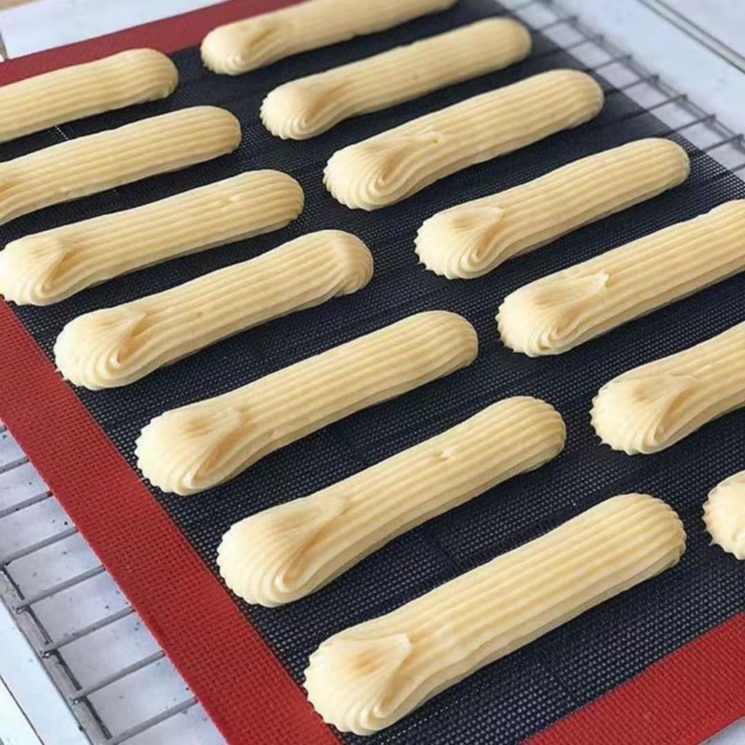 Perforated Silicone Baking Mats, 2pcs Reversible Silicone Baking Mat, Non Slip Reusable Eclair Baking Sheets for For Bread Cookies Open Mesh Oven Liners (Black-2Pcs)