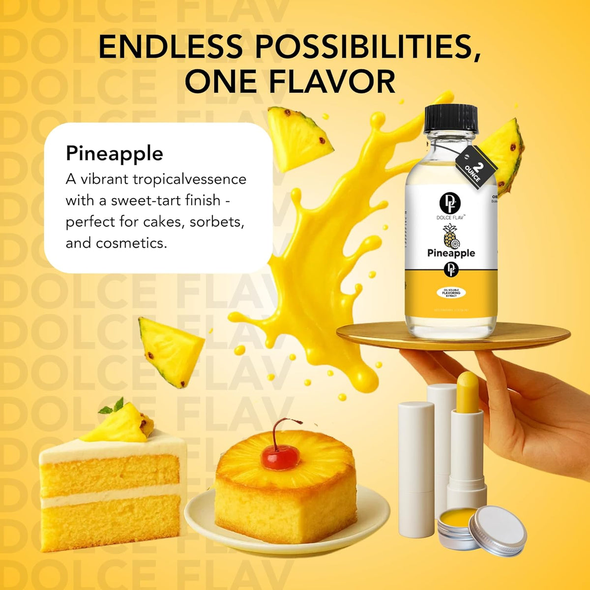 Dolce Flav Pineapple Extract – 8 Ounce Oil-Soluble Kosher Kosher, Sugar-Free, Concentrated Tropical Flavor for Candy, Chocolates & Desserts, Includes Measured Dropper