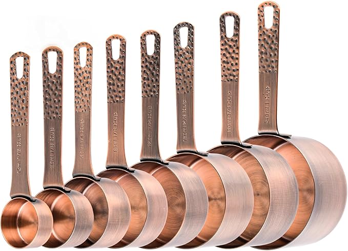 Copper Measuring Cups and Spoons Set 19 for Kitchen and Baking, Dry & Liquid, Metal Metric&US Measuring Cups and Spoons Set for Dry and Liquid