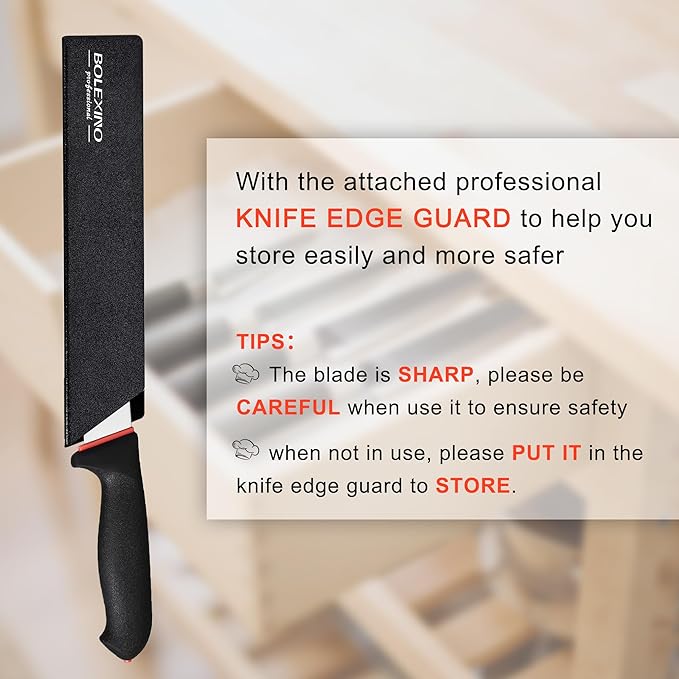 10-inch Curved Breaking Knife W/Sheath & SoftGrip Handle, Sharp Premium Butcher Knife Made of High Carbon Stainless Steel For Meat Cutting