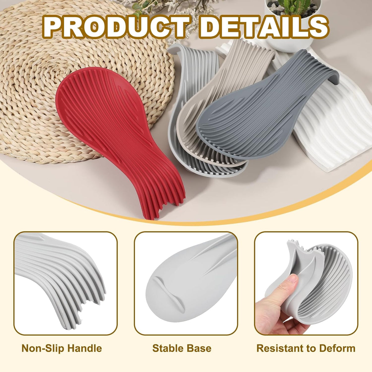 uxcell 1 Set Silicone Spoon Rest for Stove Top, Silicone Spoon Holder for Cooking Spatula, Ladle, Brush Light Grey/Grey