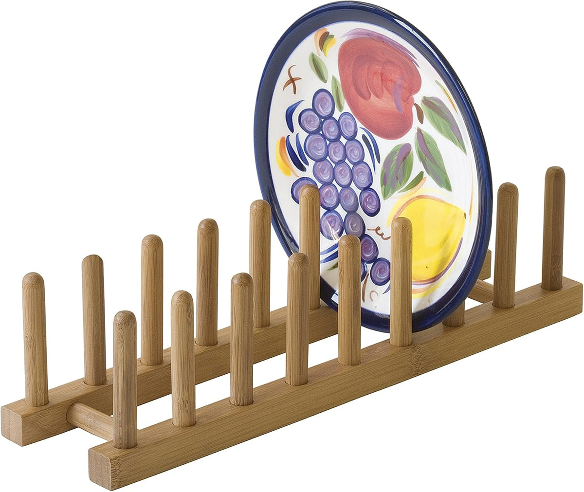 Lipper International 887 Bamboo Wood Plate Rack and Pot Lid Holder, 15-3/8" x 4-3/8" x 4"