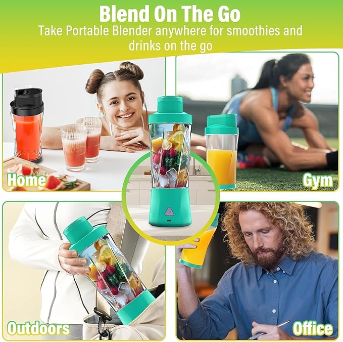 Portable Blender, 360W Personal Blender for Shakes and Smoothies for Kitchen, 24 Oz BPA Free Traveling Juicer Cup and Lid with 6 Blades, Self Cleaning Portable Juicer for Kitchen/Travel/Gym, Green