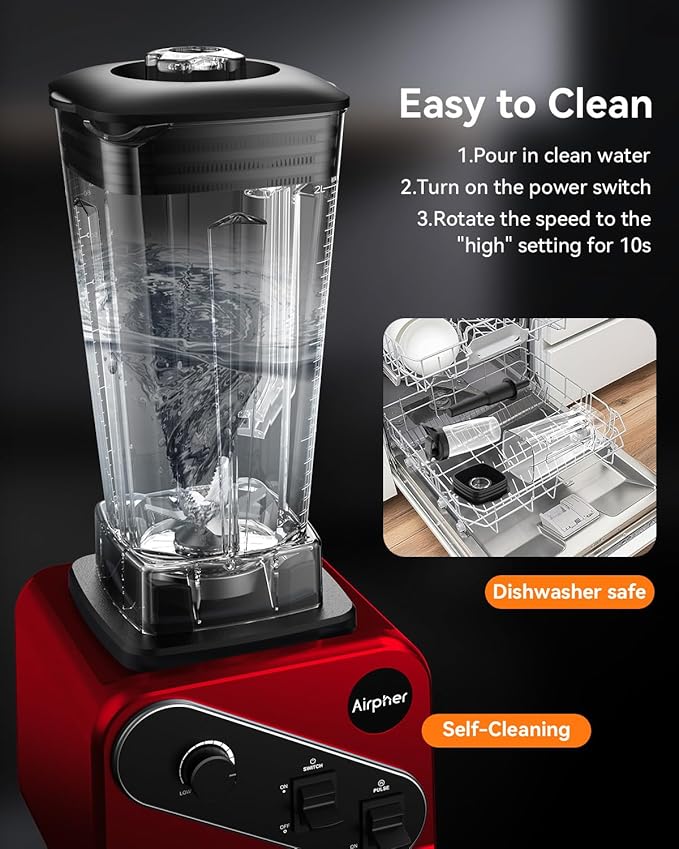 Blender 1200W, Professional Countertop Blender with 8-Blade Stainless Steel Blade for Quickly Crushing Ice, Fruit, Red