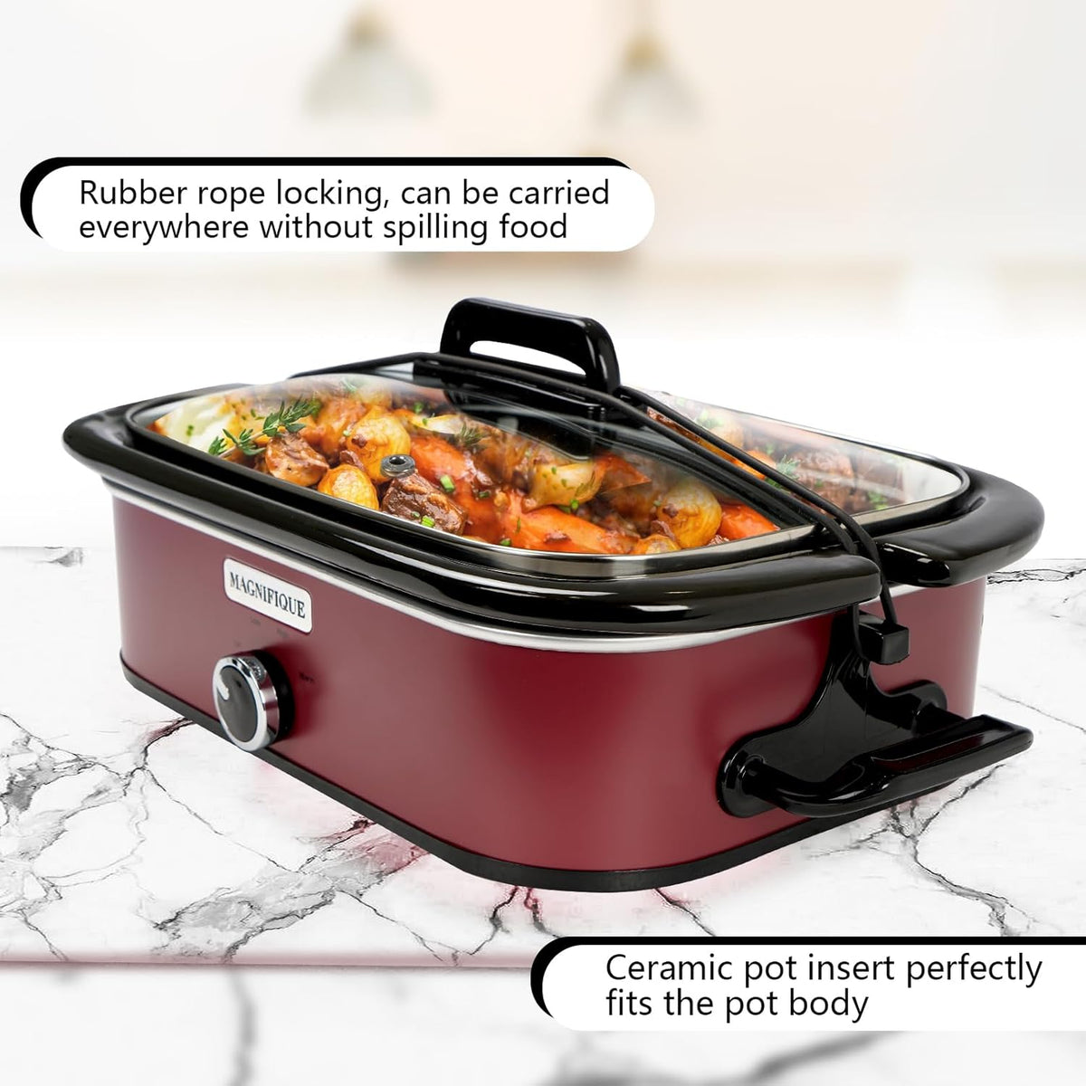 4-Quart Slow Cooker with Casserole Manual Warm Setting - Perfect Kitchen Small Appliance for Family Dinners, Dishwasher Safe Crock, Red
