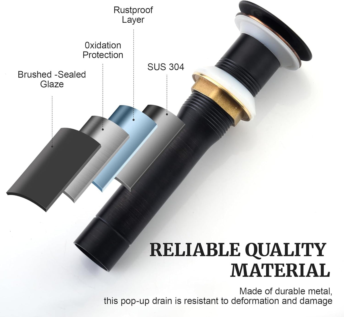 Pop up Sink Drain Stopper Without Overflow Oil Rubbed Bronze for Bathroom Vessel Vanity Sink Art Basin，Big Cap Sink Drain Without Overflow, Metal Pop-up Drain Strainer with Detachable Basket Stopper