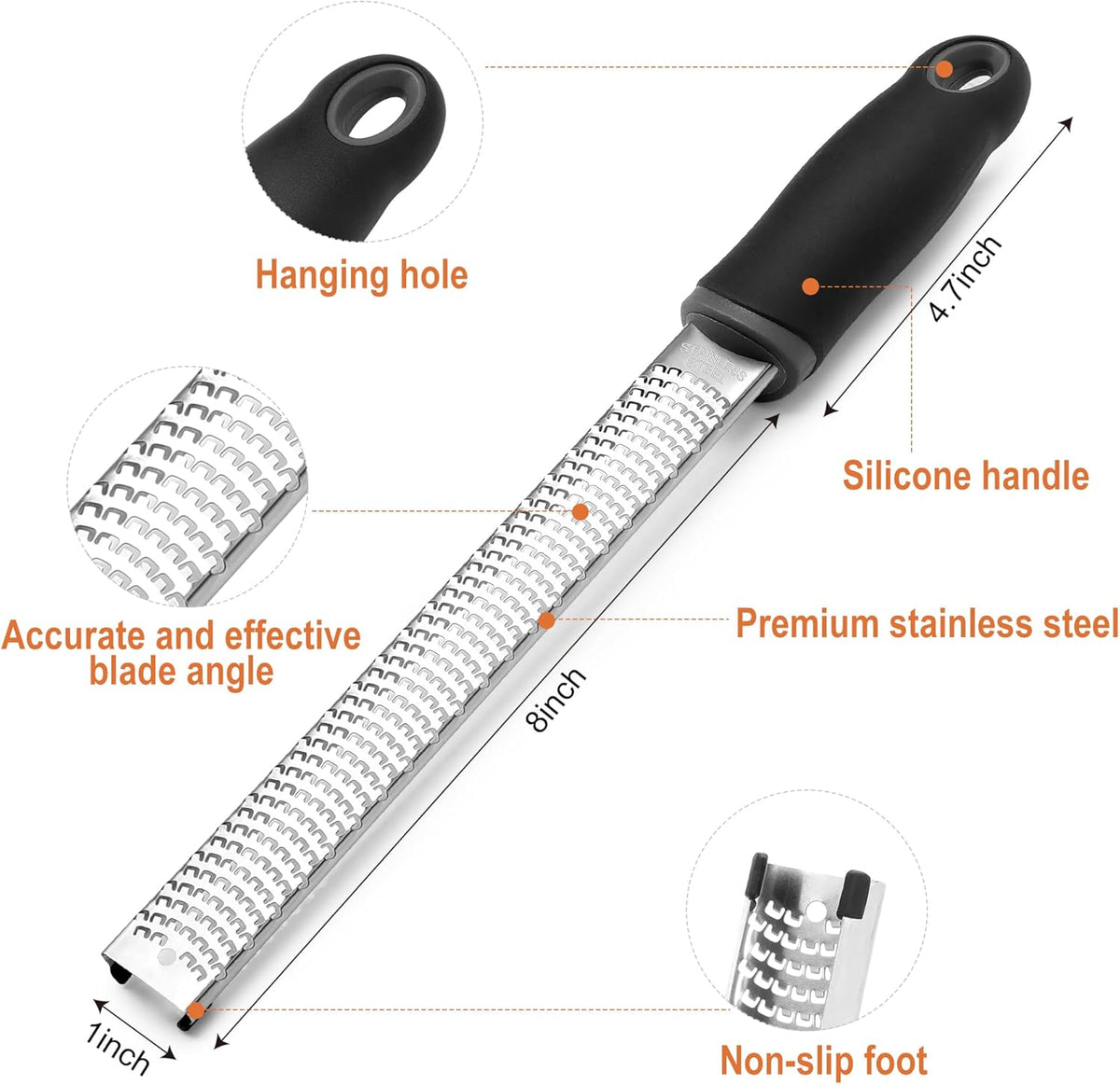 Kaishun Stainless Steel Lemon Zester, Cheese Grater for Lime, Cheese, Dishwasher Safe