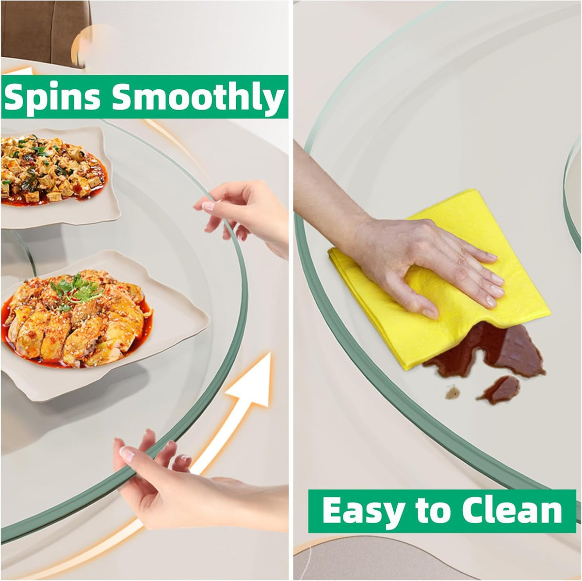 18.9 inch Glass Turntable Dining Table Large Lazy Susan Round Serving Plate Tabletop Rotating Tray with Swivel Assist System Silent & Smooth Spin (48cm / 18.9in)