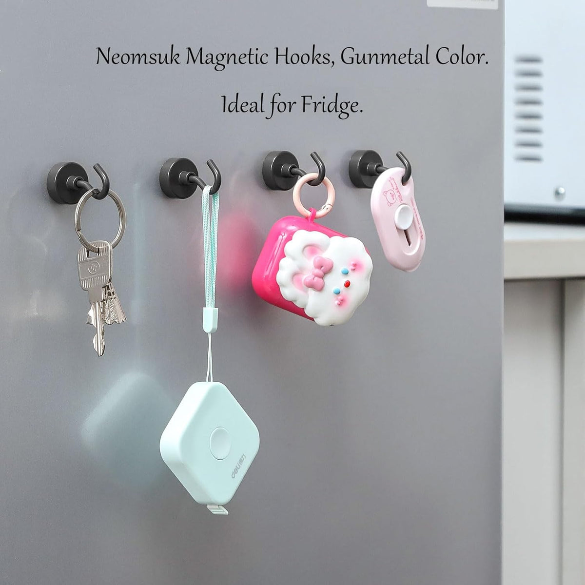 Neosmuk Magnetic Hooks, 40lb Heavy Duty Earth Magnets with Hook for Refrigerator, Extra Strong Cruise Hook for Hanging, Magnetic Hanger for Cabins, Grill (Gunmetal, Pack of 10)
