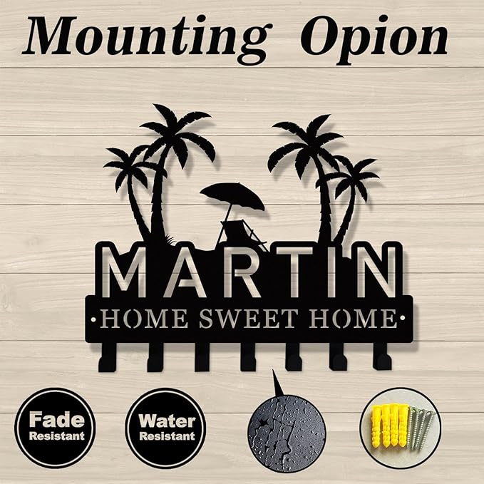 Personalized Palm Tree Key Holder for Wall, Custom Name Metal Key Rack, Wall Mounted Key Hanger for Entryway or Hallway, Decorative Keys Holder for Home, Housewarming Gift