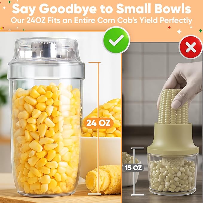 YYP Corn Cob Stripper, Corn Peeler for Corn on the Cob, with Bowl Fast No-Mess Kernel Cutter Tool for Effortless Prep with Serrated Blade for Home & Kitchen