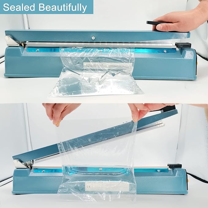 Impulse Sealer 16 inch Heat Sealer for Plastic Bags, Metal Plastic Bag Sealer Heat Seal, Mylar Bag Sealer, Manual Poly Bag Hot Seal Sealing Machine with 4 Repair Kit(2 Cutting Lines Included)