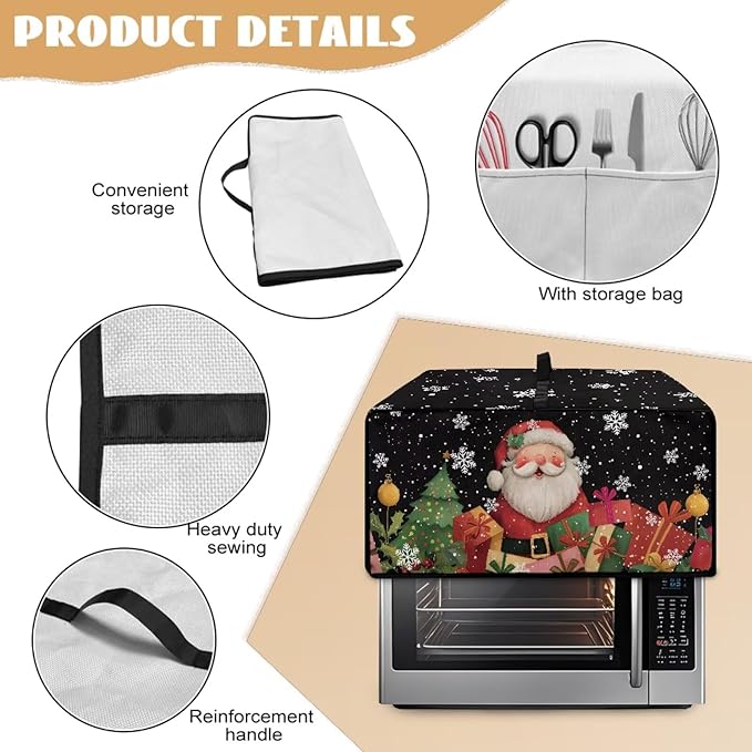 Toaster Oven Cover Dust-Proof Countertop Convection Oven Cover Protective Smart Microwave Oven Accessories and Decor, S, Santa Claus Snowflake Black Christmas Decor