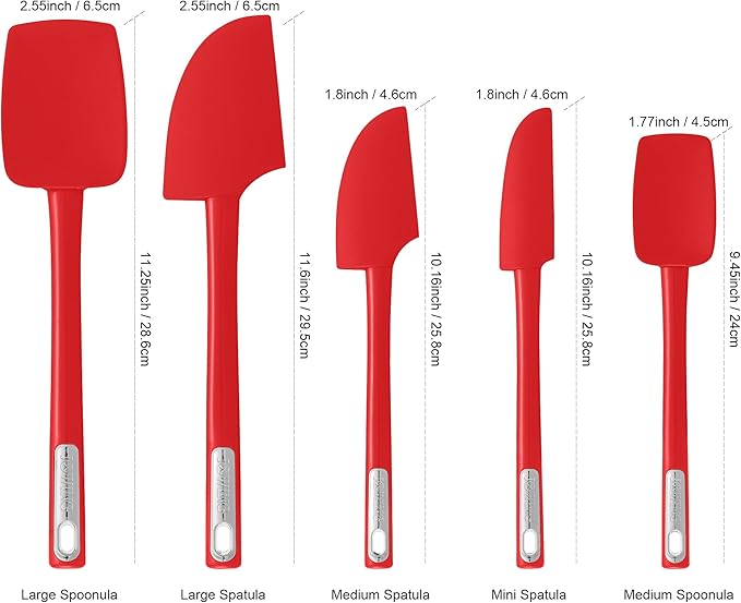 Premium Silicone Spatula Set, JXWING Flexible Heat Resistant Non-slip Handle Baking Cooking Rubber Spatulas, Red