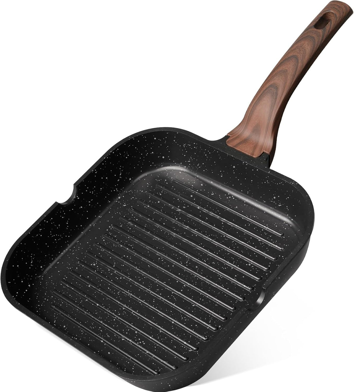 Kikcoin Nonstick Grill Pan for Indoor Cooking，9.5 Inch Versatile Griddle for Stove Tops Steak Pan with Pour Spouts