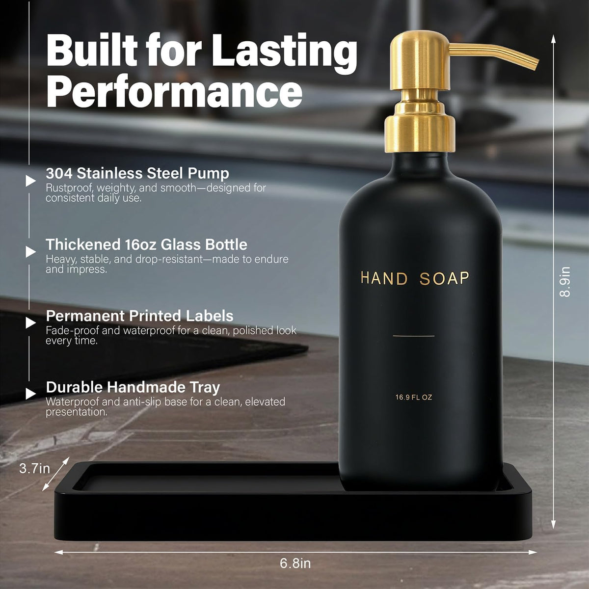 Soap Dispenser Bathroom Set, Hand and Lotion Dispenser with Stainless Steel Pump, Perfect for Black and Gold Bathroom Decor. (Gold & Black)