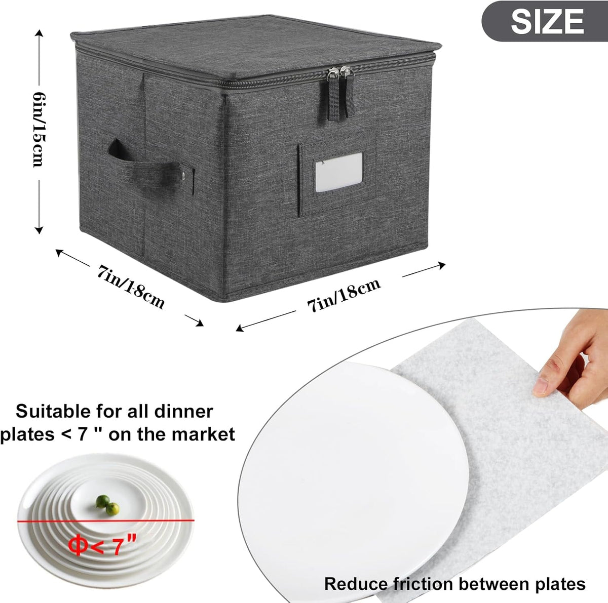 popoly 7" Saucer Storage Case 2 Pack, China Storage Container with 24 Felt Dividers for Bowls and Appetizer Plates, Stackable with Hard Shell on all sides (Grey)