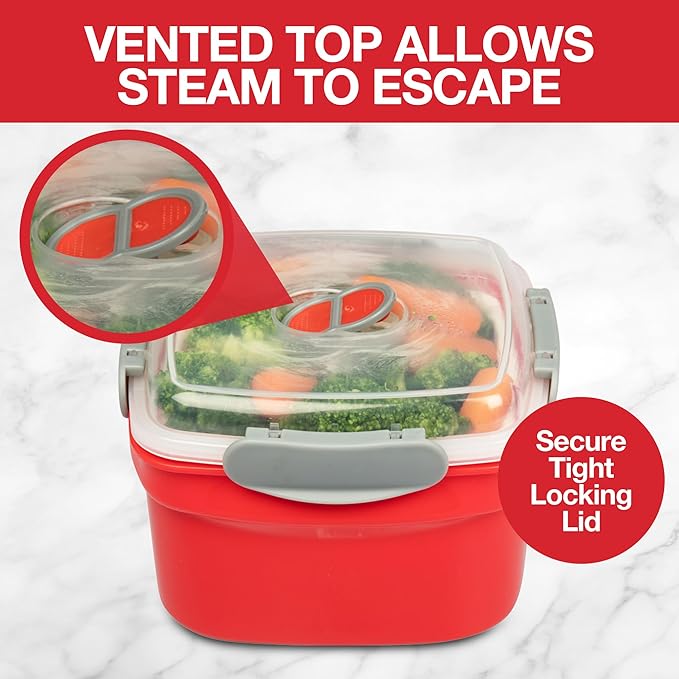 3pc Microwave Cookware Vegetable Steamers (2 pack)- Reusable Meal Prep Food Containers, Store Leftovers-Removable Strainer & Locking Steam Vent Lid- BPA Free, Fridge and Freezer Safe | 1.3 Liters