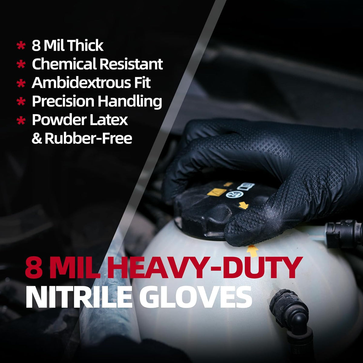 Jointown Basic Heavy Duty Nitrile Gloves, Mechanic Gloves 8 Mil Nitrile Disposable, with Raised Diamond Texture, Case of 500, Black, XLarge