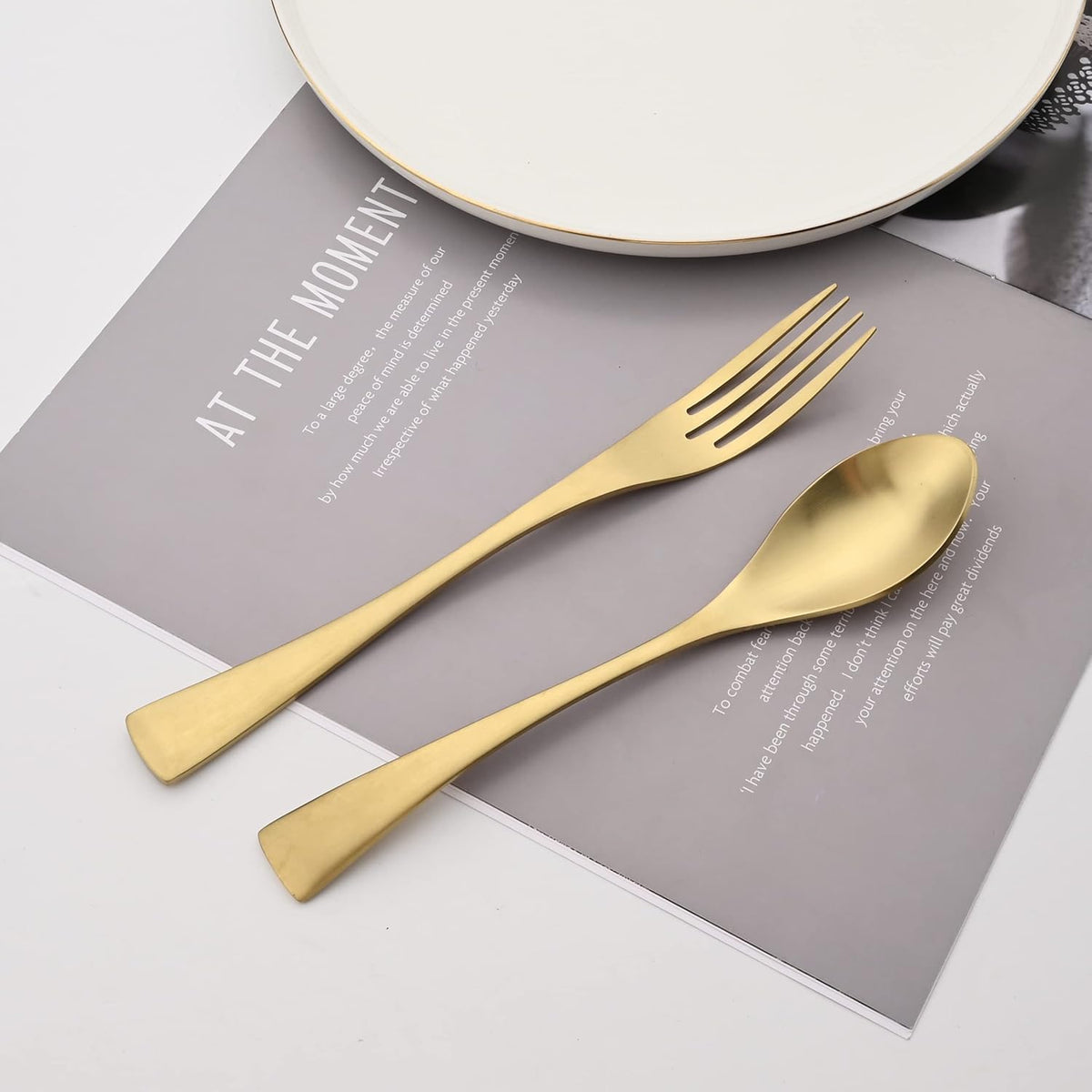 Luxury 18/10 Stainless Steel Matte Champagne gold Cutlery Flatware Set - Utensil Set Steak Spoons and Forks Knife Silverware Set,Service for 4 (24-Piece)