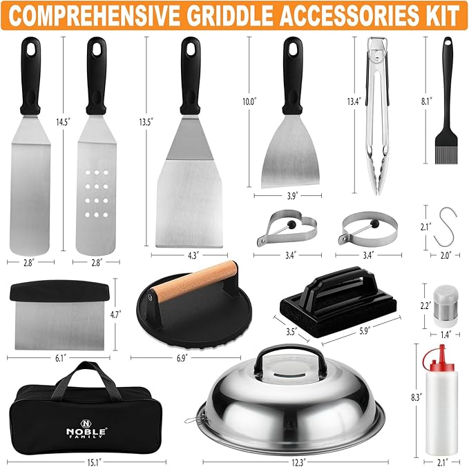27 PCS Griddle Accessories Kit, Flat Top Grill Accessories Set for Camping, Professional Griddle Spatula Set with Melting Dome, Burger Press for Outdoor BBQ Cooking